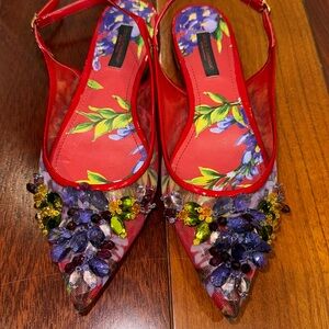 Authentic Dolce and gabbana red sling back flats/floral with crystals size 36